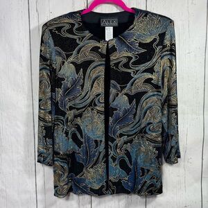 Alex Evenings Womens Metallic Floral Jacket L Elegant Evening Glam Holiday